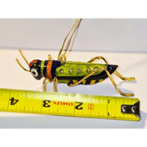 Handcrafted Cloisonne Grasshopper Ornament With Gold-Toned Metal Legs & Vibrant - Picture 2 of 6